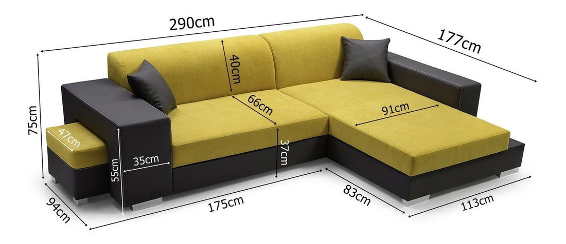 Rohová sedačka Madison (žltá + čierna) (P)