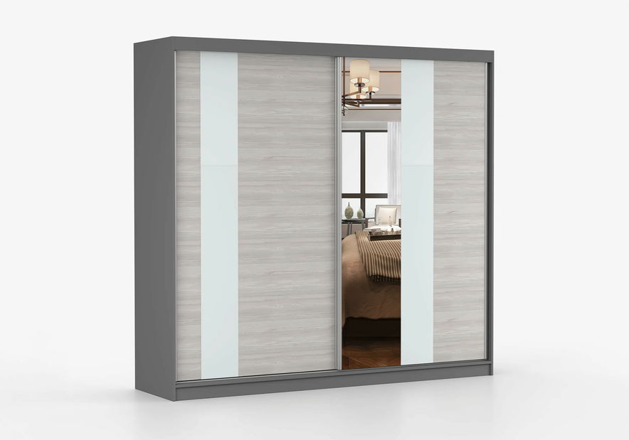 Ruhásszekrény Mebur 32 230 (grafit + Katthult + Fehér üveg + Tükör)