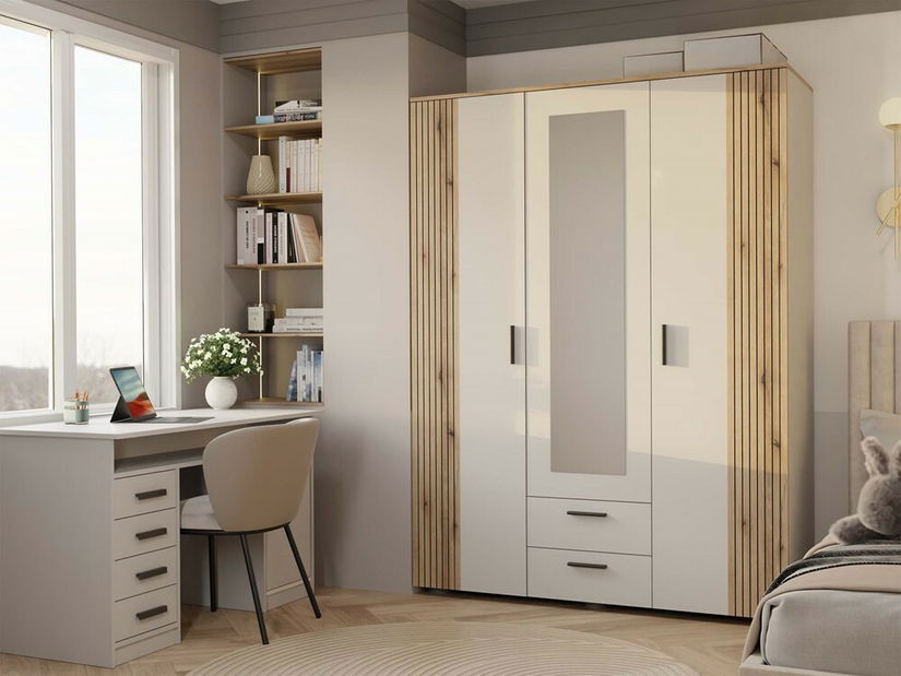 Dulap de haine Avala 1 (cashmir + stejar evoke) (cu oglindă)