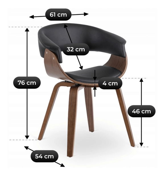 Blagovaonska stolica Generosas 1 (crna eko koža + orah) 