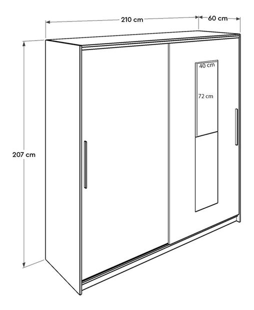 Ormar za garderobu s kliznim vratima Seworella 6 (s ogledalom) (bijela)