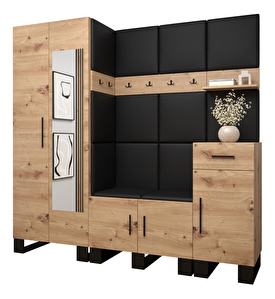 Set mobilier pentru hol Amanda 13 (Stejar artisan + piele ecologică Negru)