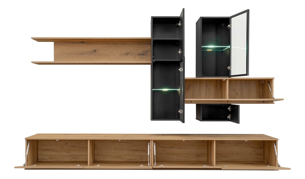 Set za dnevni boravak Cresto (hrast coast evoke + crna) (s rasvjetom)