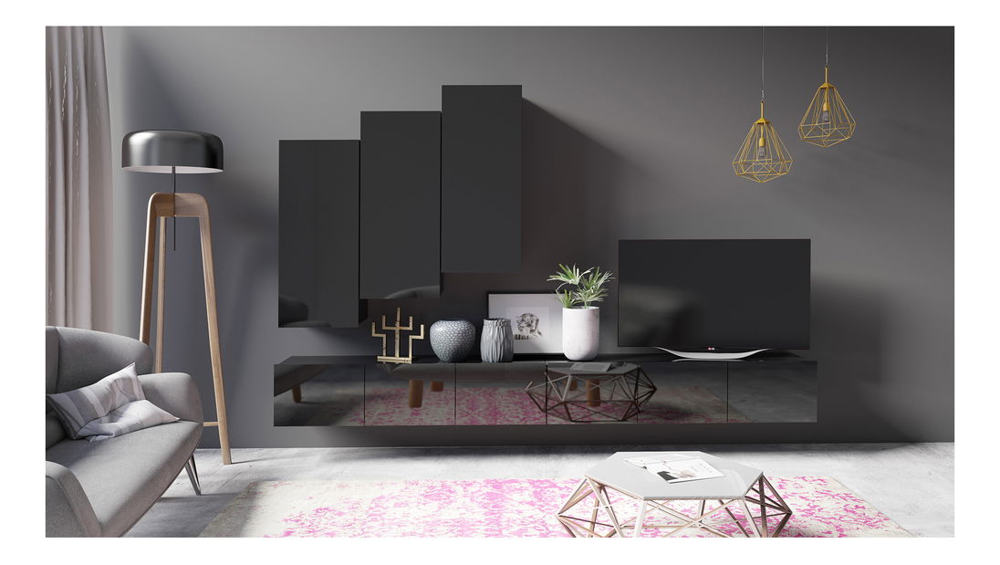 Obývacia stena Calabria C20 (čierna) (bez osvetlenia)