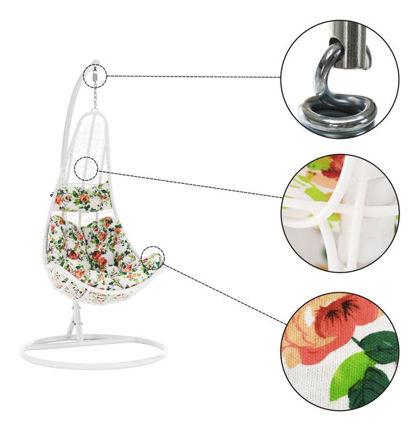 Függő fotel Kolta (fehér + virágmintás)