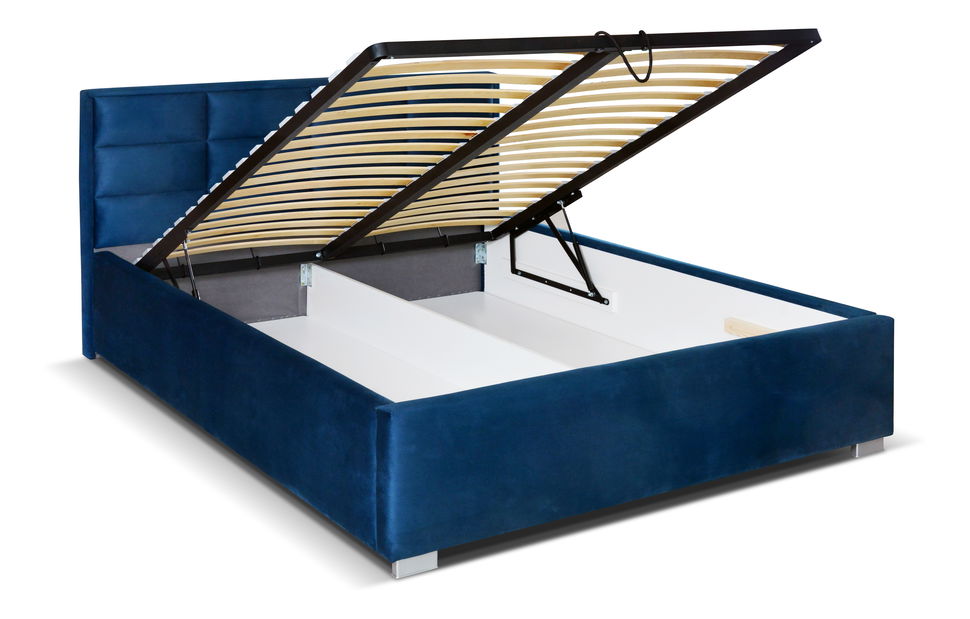 Manželská posteľ 160 cm Grander (tmavomodrá) (s roštom a úl. priestorom)