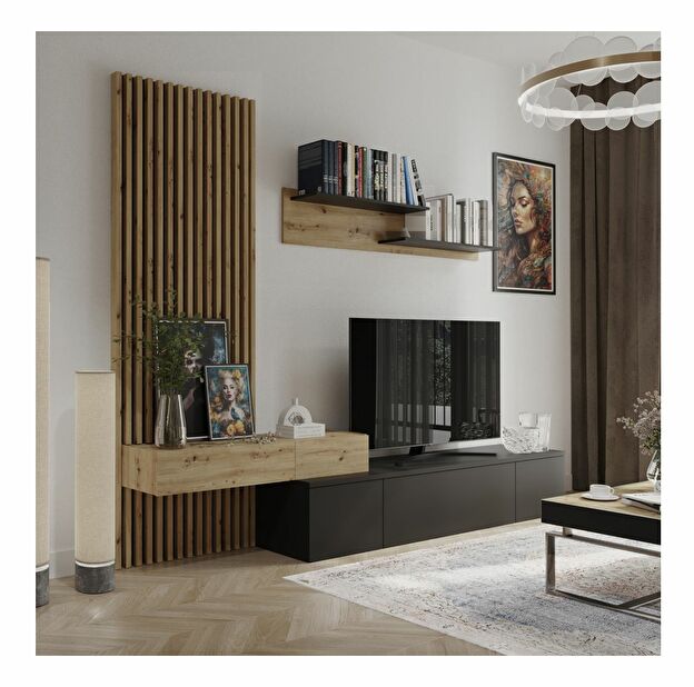 Mobilier living REBOKA (negru + stejar artisan)