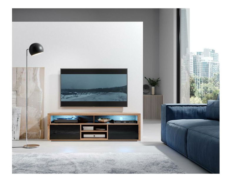 TV ormarić/stolić Lokky (s rasvjetom) (hrast wotan + crna)