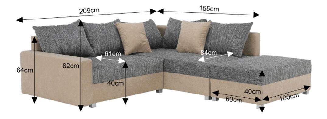Sarokkanapé Ida New bézs + szürke (tarburettel) (J)
