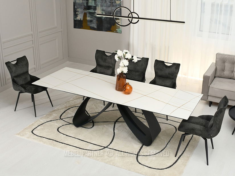 Jedálenský stôl Prego (biely mramor + čierna)