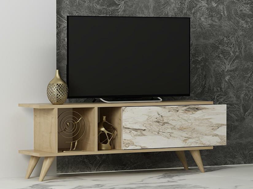 TV asztal/szekrény Tavuki (zafír tölgy + márvány) 