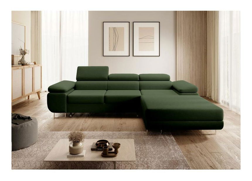 Rohová sedacia súprava Grande (P) (zelená + chrómová)