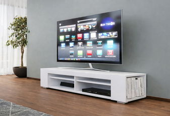 TV stolík/skrinka Newy (biela + biely lesk)