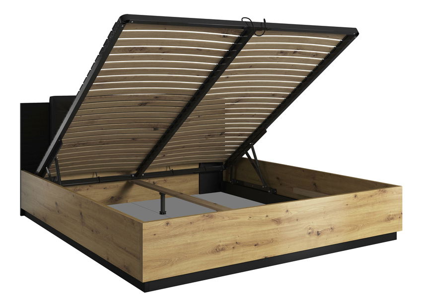 Pat matrimonial 180 cm Signat Typ 32 (negru + stejar artisan)