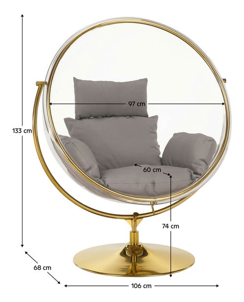 Függesztett hintafotel Belgica 2 (transzparens + arany + szürke) 