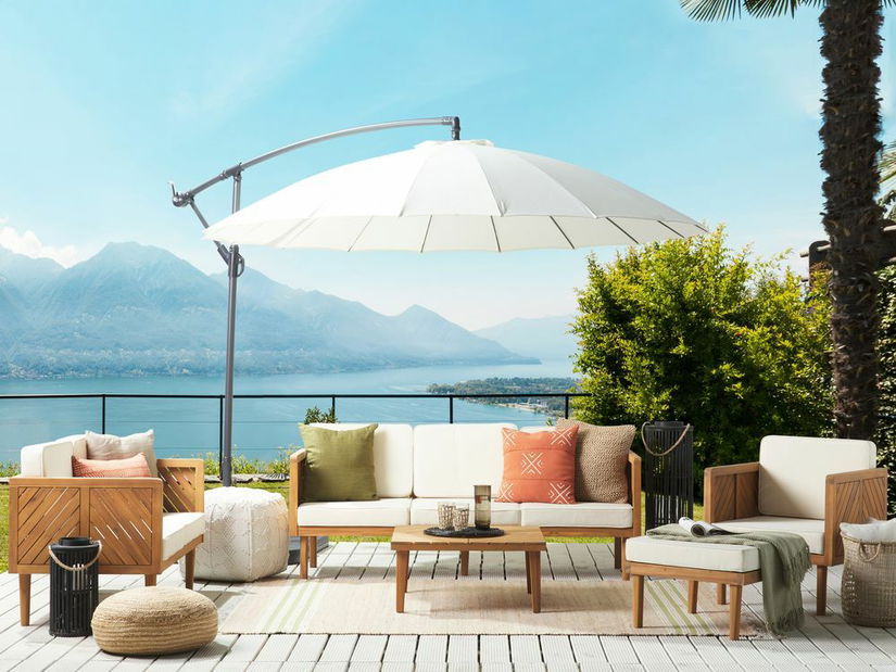 Set mobilier de grădină Blas (lemn deschis + crem)