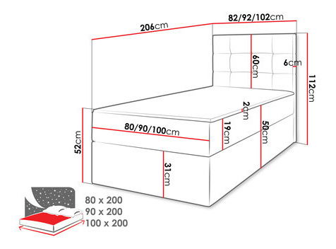 Pat de pesoană 100 cm Cinara (gri)