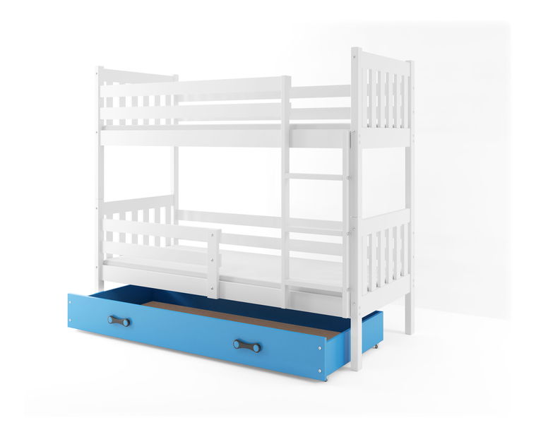 Poschodová posteľ 80 x 160 cm Carius B (biela + modrá) (s roštami, matracmi a úl. priestorom)
