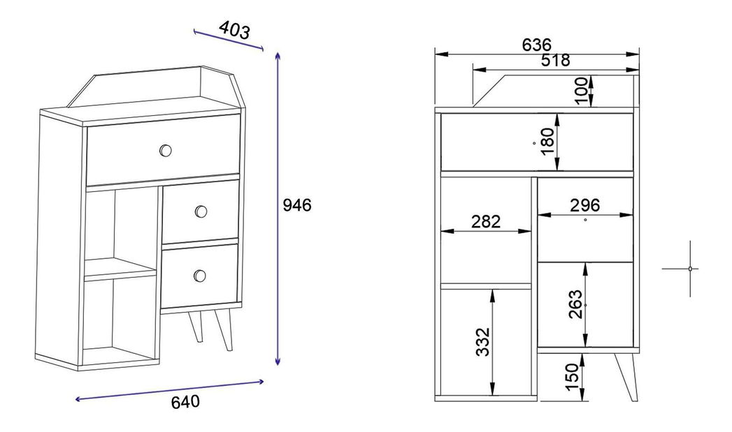 Komoda Dekube 3 (atlantski bor + crna)