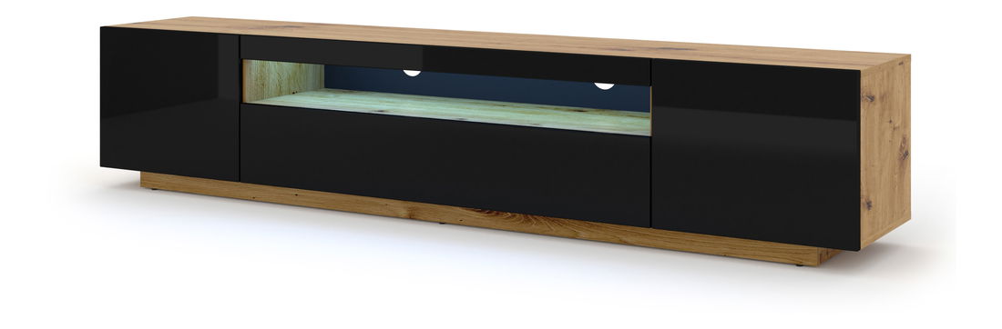 Masă TV/Dulap Aurora 200 (Stejar artisan + Negru) (LED)