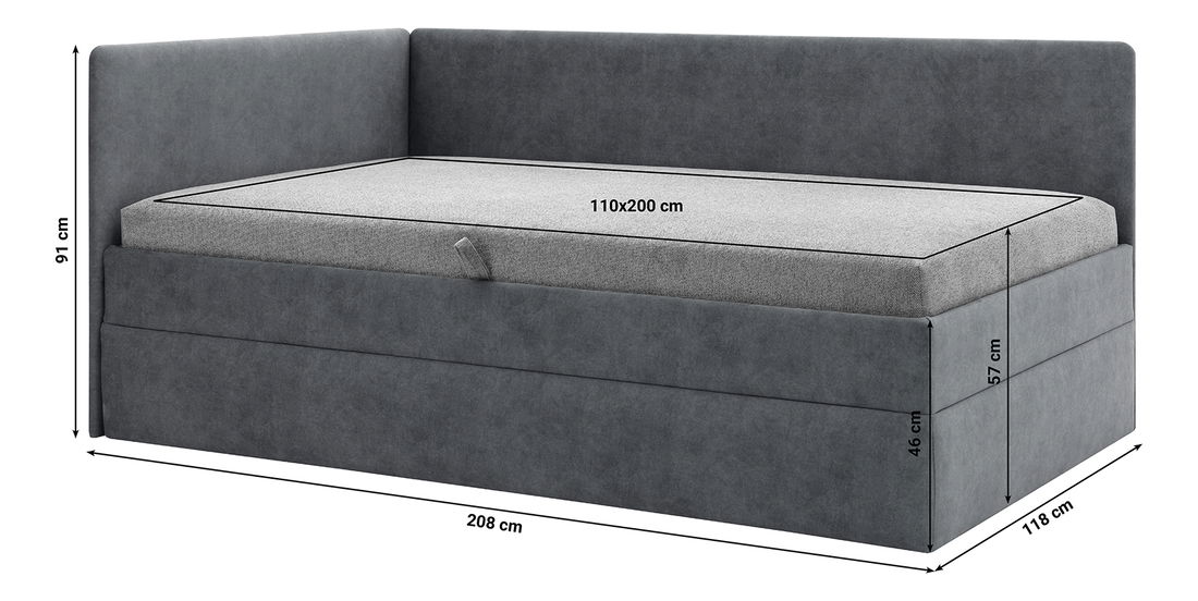 Jednolôžková posteľ 110 cm Fines Optoman (tmavosivá) (s roštom a matracom) (s úl. priestorom)