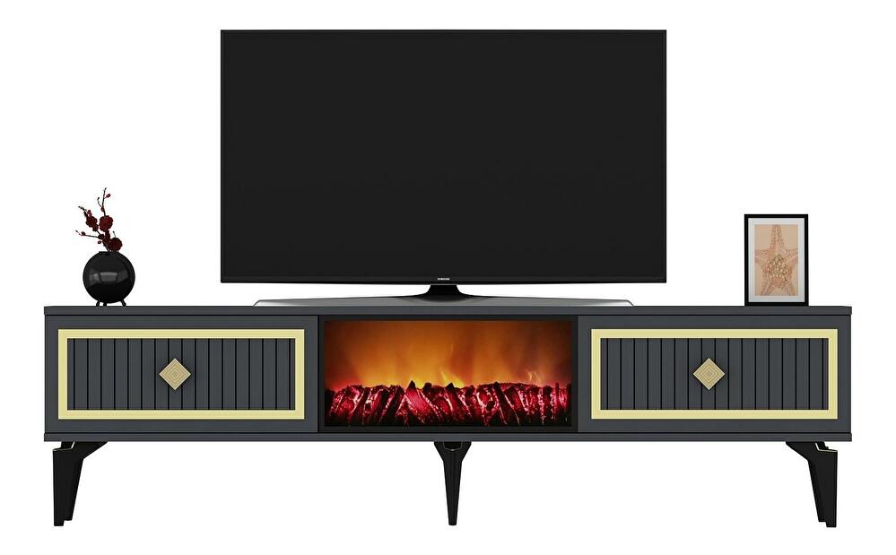 TV stolík/skrinka s krbom Kebive (antracit + zlatá) 