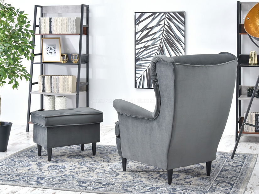 Kreslo ušiak Margis (sivá + biela)