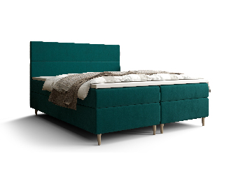 Pat matrimonial Boxspring 140 cm Flu (verde închis) ( cu saltea și sp. depozitare)