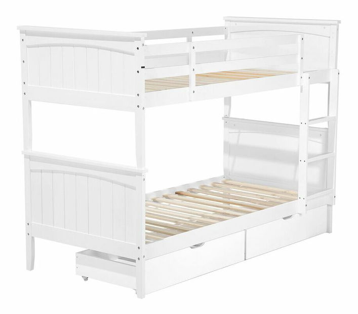 Poschodová posteľ 90 cm RADIN (biela) (s roštom a úl. priestorom)
