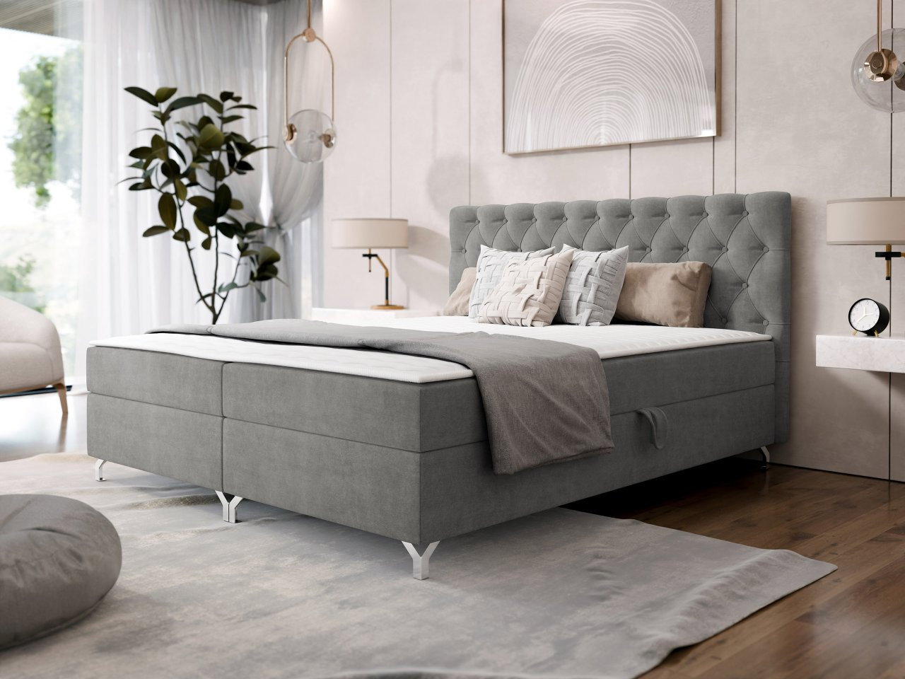 Manželská posteľ 180 cm Jenaks 2 (sivá) (s roštom a matracom) (s úl. priestorom)