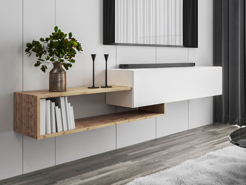 Masă TV universală Karidor (stejar wotan + Alb)