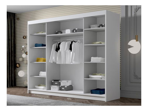 Dulap de haine cu uși culisante Fozzurt VII 250 (Negru + Alb + auriu) 