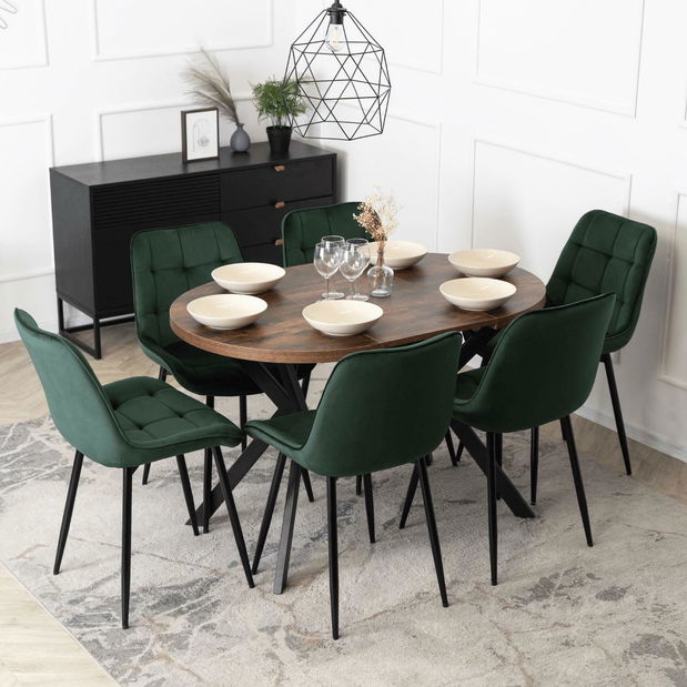 Blagovaonski stol na razvlačenje Desistir (hrast rustikal + crna) (za 4 do 8 osoba)