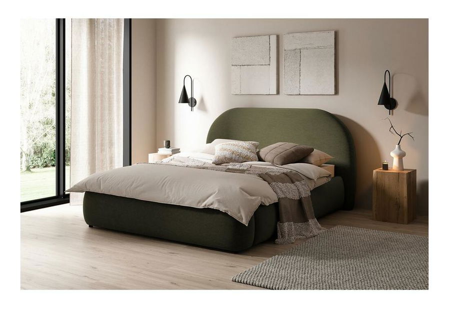 Franciaágy 180 cm Olivo P (ágyráccsal) (tárolóhellyel) (zöld + fekete)