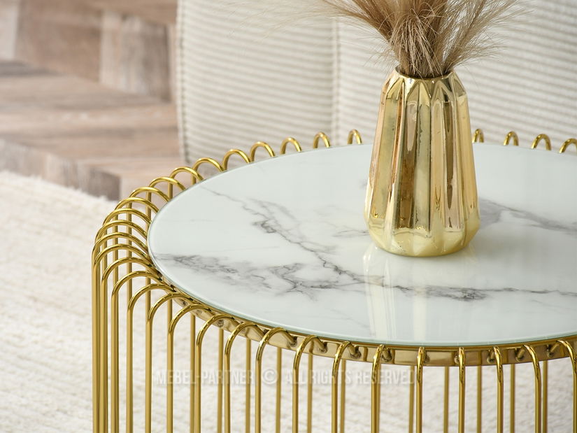 Măsuță de cafea Nils M (marmură albă + auriu)