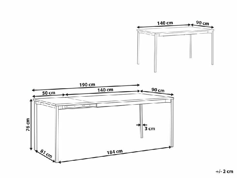 Jedálenský rozkladací stôl 140-190x90 cm Avenera (čierna)