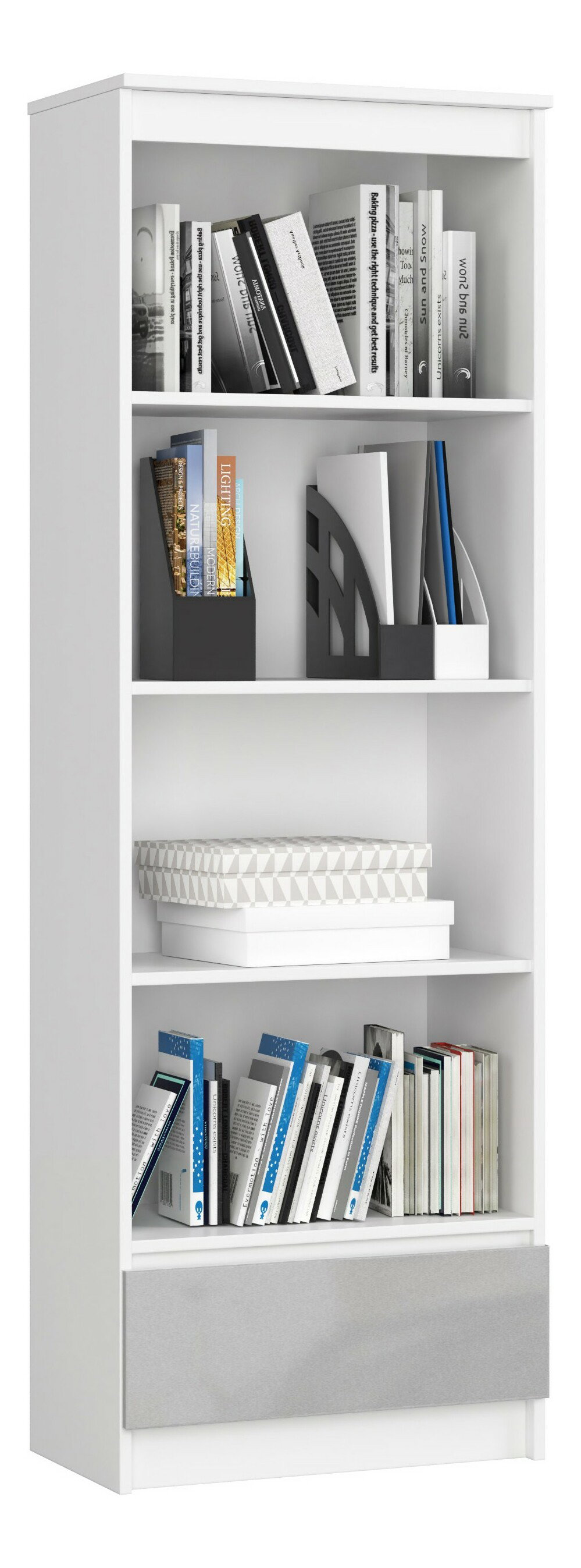 Regál Radha (biela + metalický lesk)