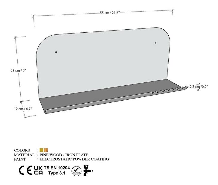 Nástenná polica Longopin (zlatá)