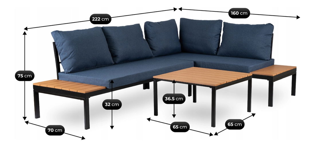 Kerti szett Necasario (sötétkék + fekete) (4 fő részére)