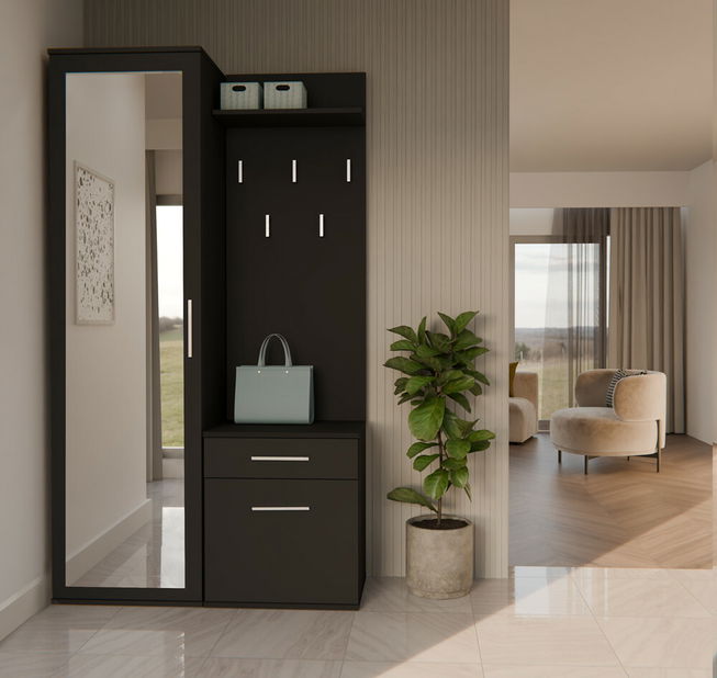 Predsieňová zostava Dialogos 1 (čierna) (so zrkadlom)