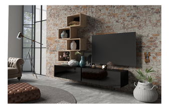 Mobilier living Calabria C30 BLACK (Negru + Stejar artisan) (fără iluminat)
