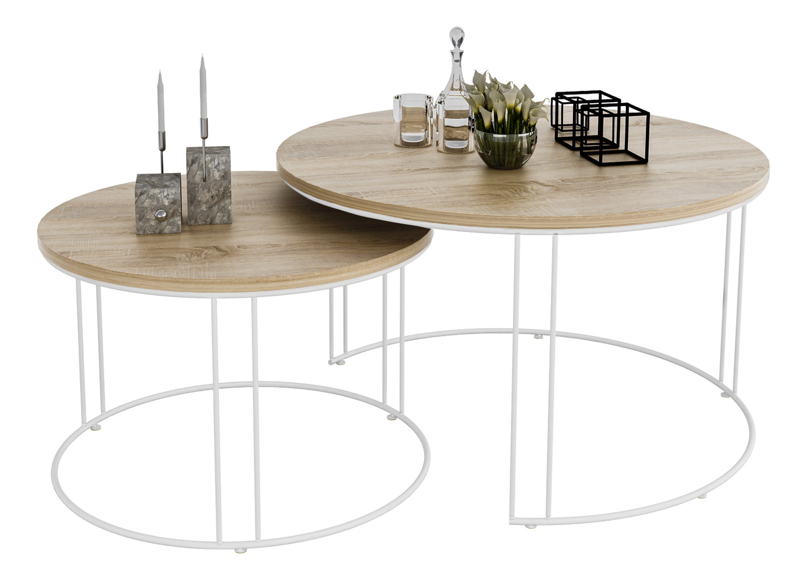 Set 2 ks. măsuțe cafea Essence (alb + stejar sonoma)