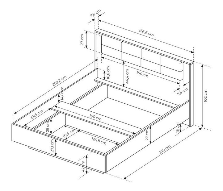 Pat matrimonial 160 cm – Milty (stejar baltic + negru)