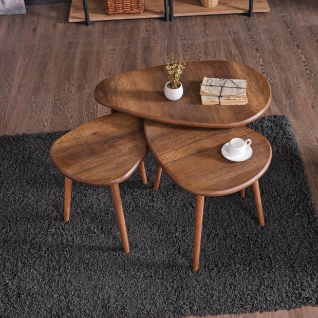 Set de 3 măsuțe de cafea Alva (nuc)