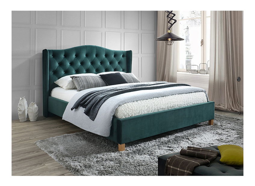 Franciaágy 140x200 cm Amberly (sötétzöld) (matrac nélkül) 