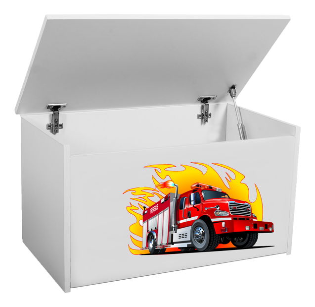 Cutie de depozitare pentru copii Davina (alb + mașină pompieri)