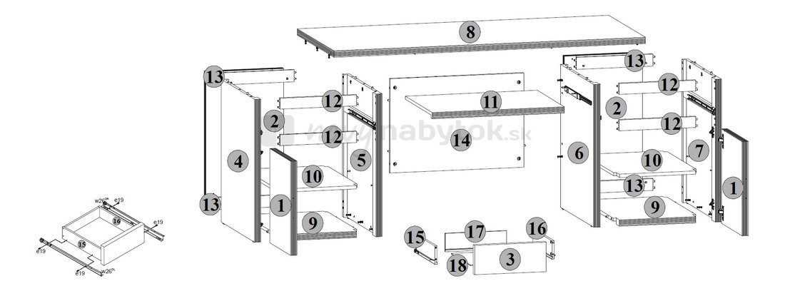 PC stolík BRW DOORS HBIU 2D2S 