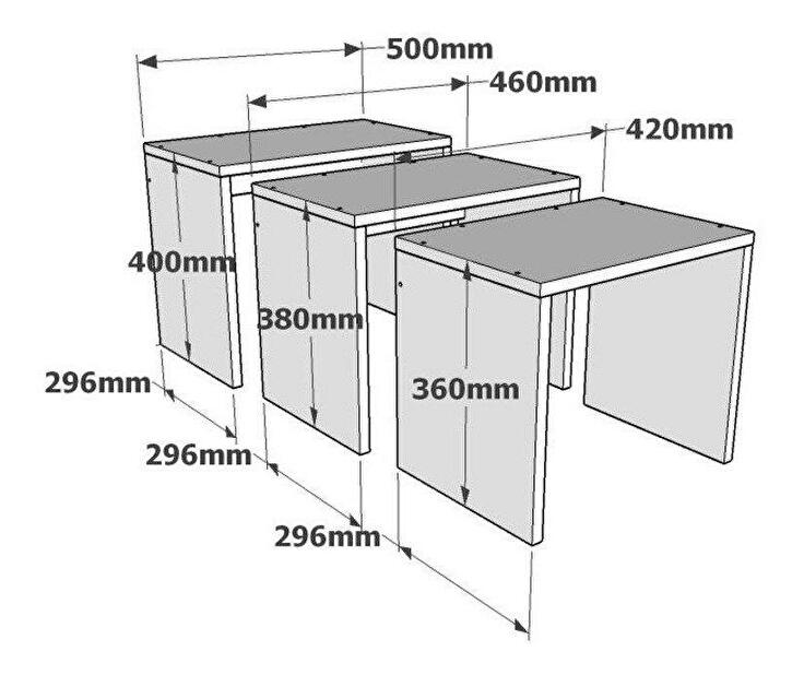 Dohányzóasztal szett (3 db.) Kibusa (antracit + tölgy + fehér)