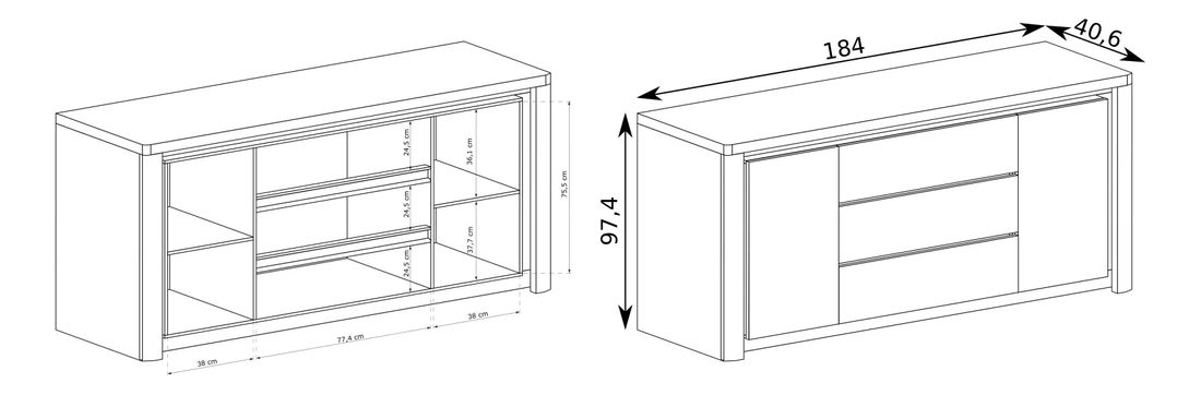 Komoda Livia 08 (s LED rasvjetom) (hrast ribbeck + bijeli sjaj)