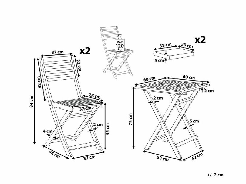 Bistro set FIJI (masiv) (boja mente)